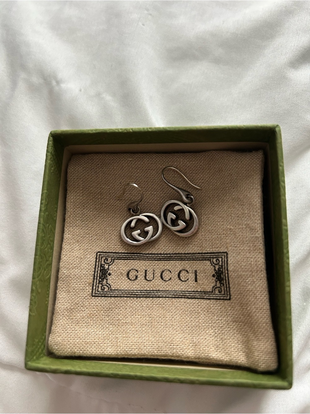 Gucci Silver Double G Hook Drop Earrings